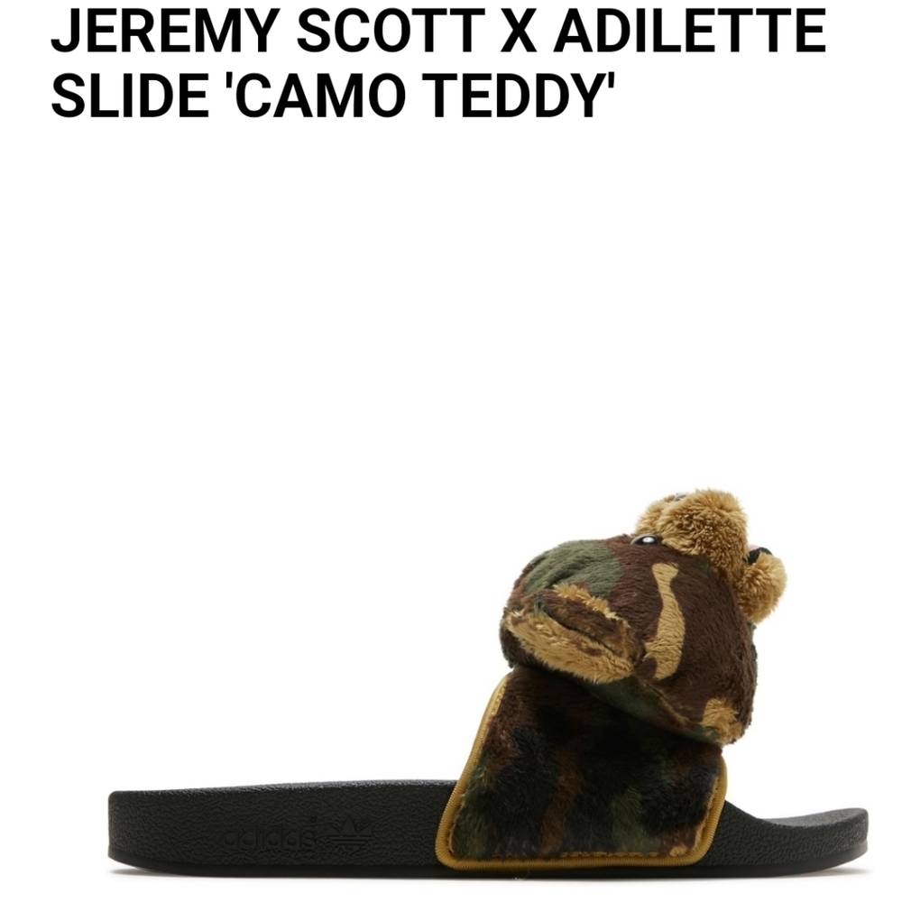 NWT Unisex Adidas Jeremy Scott Adilette Camo Teddy Slides - Picture 2 of 11